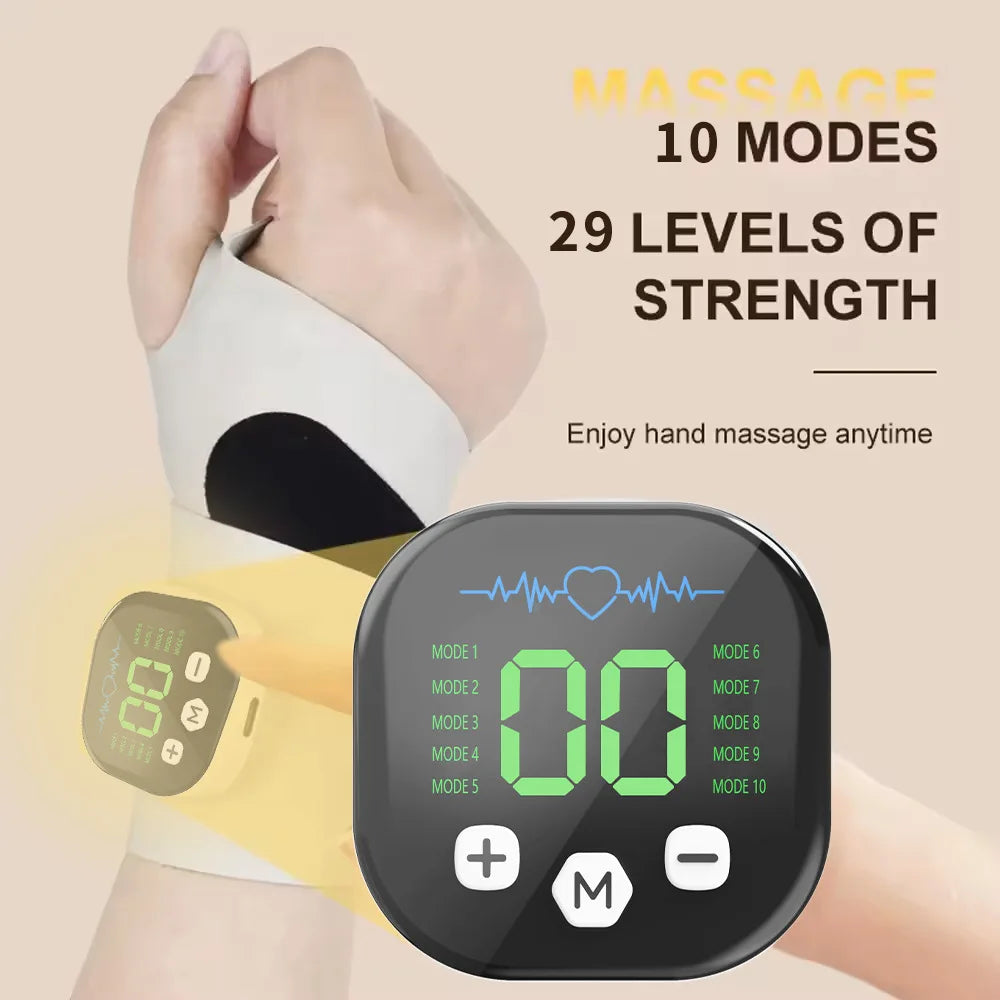 EMS Electric Cordless Hand Wrist Massager 10 Mode Vibration Massage Relieve Hand Muscle Fatigue USB Rechargeable Wrist Brace Wra
